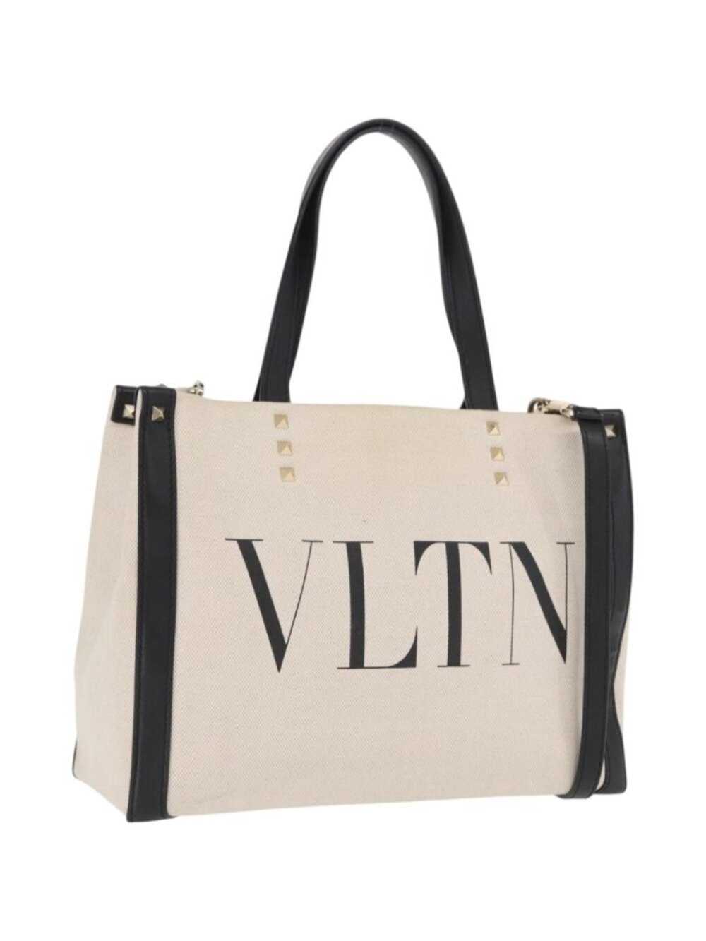 VALENTINO Tote Bag Canvas 2way Beige Gold